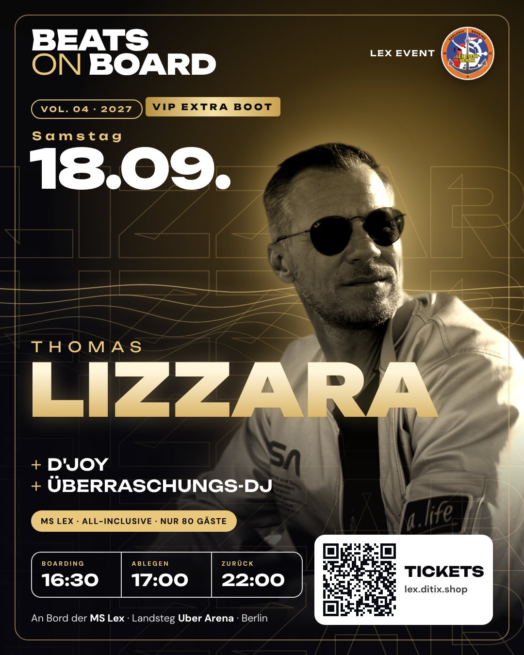 Flyer Beats on Board Vol. 04 · VIP Extra Boot · Thomas Lizzara am 18.09.2027